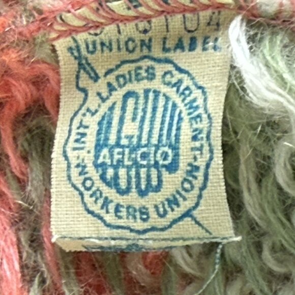 Vtg 60s Bobbie Brooks Mohair Wool Fair Isle Knit Sweater Sz Small Green Coral - Picture 9 of 10